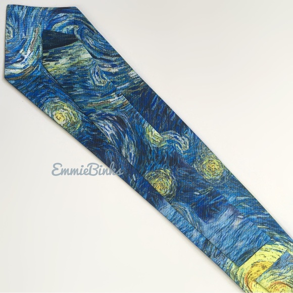 New Art Inspired Starry Night Unisex Necktie / Van Gogh Painting Neck Tie - Picture 7 of 13